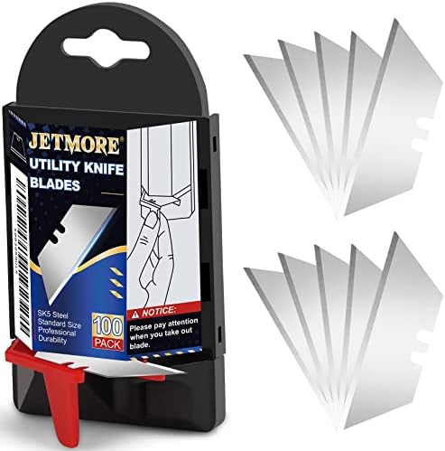 Jetmore 100 Pack utilidade lâminas, lâminas de cortador de caixas com dispensador, Sk5 High Carbon