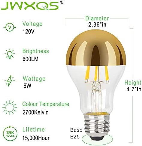 JWXQS A60 lâmpadas luminárias LED de ouro 6W Lights Crown Lightbulbs, lâmpadas de vaidade de 2700k Warm Branch