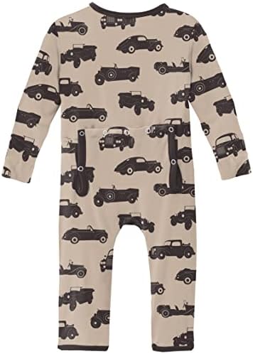 Calça kickee imprimem coverall com zíper, roupas de bebê super macias, bebê e criança uma peça de dormir