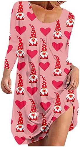 Crewneck feminino do Dia dos Namorados 3/4 Manga Cute Gnome Print A Line Mini Dress Comfort Spring Summer