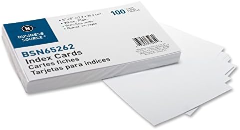 Business Source Plain Index Cards, White, 5 x 8