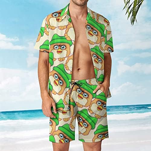 Nuggets de frango Phoebe masculina de 2 peças de praia de roupas havaianas de manga curta e ternos de shorts