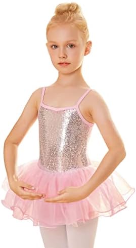 Arshiner Girls Camisole Ballet Leotards Dress Sparkly Dance Dress com Tutu Skirted Lanted Ballerina