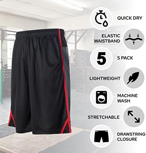 Shorts atléticos para homens - 5 pacote de pacote de pacote ativo de roupas de basquete seco rápido - treino,