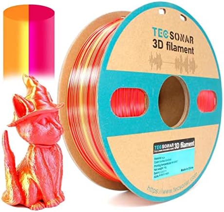 Filamento PLA multicolor Tecsonar 1,75 mm 1kg, 2 rolos/pacote, ouro vermelho de seda, verde azul de seda
