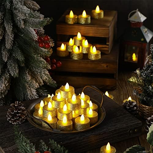 72 PCs Gold Votive Tealights Candle Gold Glitter Glitterless Tea luz