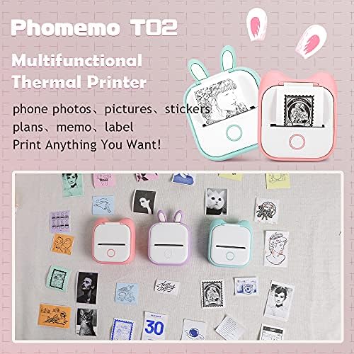 MemoQueen T02 Pocket Thermal Photo Printer com papel térmico não adesivo branco, impressora não pega