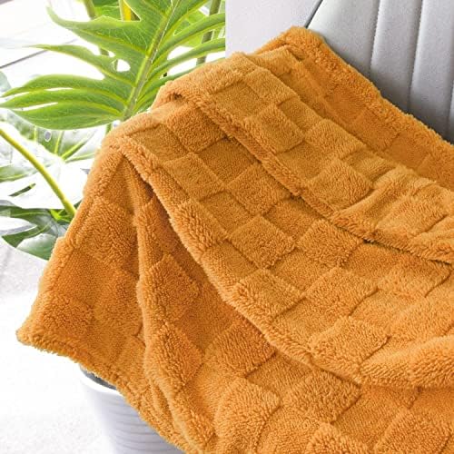 Homritar 2 pacote 3d lã Fluffy Fuzzy Blanket para garotas Creme + 3D Gingham Fleece Baby Clanta para