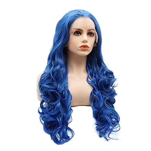 Lushy Beauty Hair Synthetic Lace Front Wig Wavy Long 26 polegadas azul de densidade pesada peruca realista