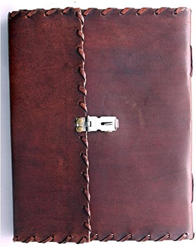 QualityArt Handmade de couro angustiado Jornal vintage Look Real Lock and Key Plain Notebook Diário