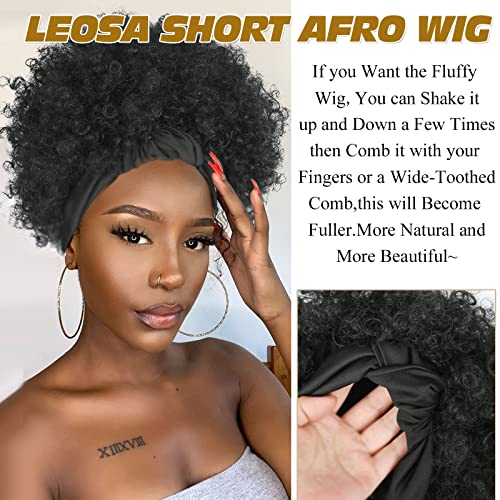 Leosa Short Afro Curly Headband Wig para mulheres negras negras curtas pretas Afro Wigs com faixa de cabeça