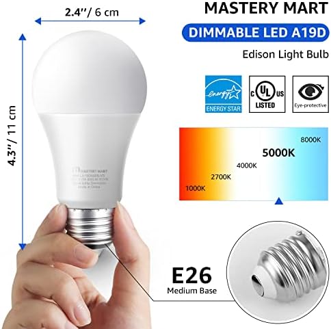Lâmpadas de Mastery Mart lideradas por 10 watts [60 watts equivalentes], A19 - E26 Dimmable, 5000k Daylight White,