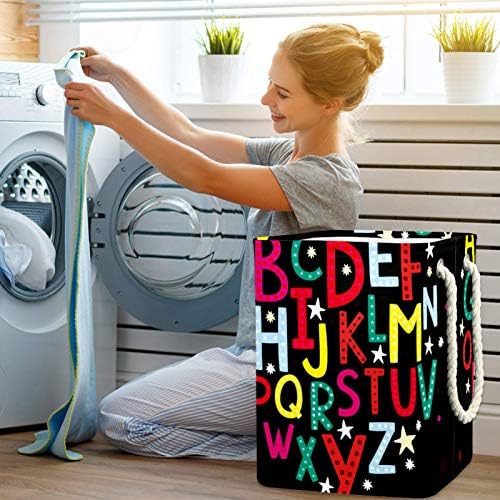 Mapolo Lavanderia cesto de letra preta letra alfabeto cesto de armazenamento de lavanderia dobrável