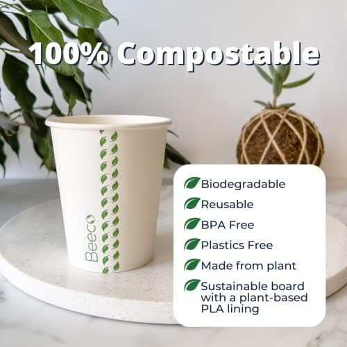 BEECO Disputável e biodegradável baseado em vegetais de 8 onças Copo | Para bebidas quentes e frias | Copos de