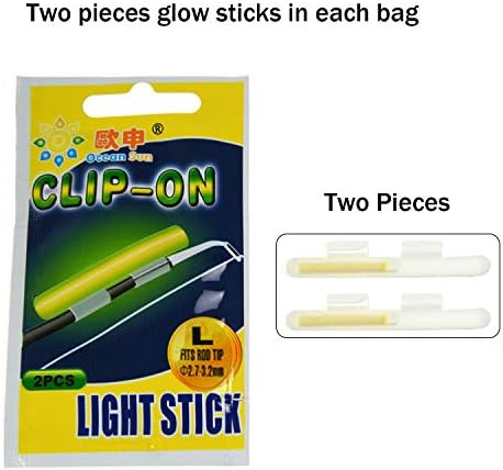 Qualyqualy Clip-On Fishing Glow Sticks para pólo, haste de pesca Tip luz #m #l #xl bastões de brilho para pesca noturna 50 pacotes/caixa