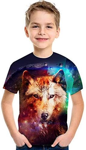 FiveEarl Kids Print 3D Wolf Tees Shirts for Youth meninos meninas de 4 a 14 anos