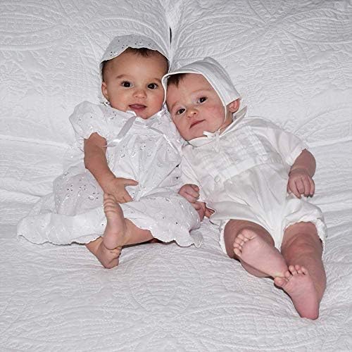 Petit Ami Baby Girls das meninas, vestido de batismo em ilhas, branco, branco