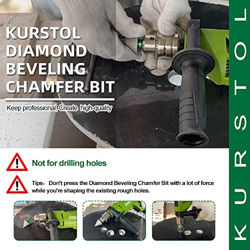 Kurstol Diamond Cone Tile Bit - Diamond Countersink Drill Bit 1-3/8 ”x Broca elétrica de haste hexáfego, bit chanfro