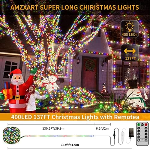 137ft 400 LEDs de Natal ao ar livre LED, Amzxart 8 Modos Luzes de cordas ao ar livre com timer