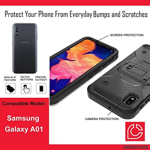 Ohiya Case Compatível com Galaxy A01 [Transformador híbrido Impact Rugged Kickstand Black Case