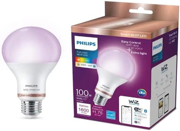 Philips Color e White Ajustável A21 LED High Lumen 100W Equivalente Smart Wi-Fi Wiz Lâmpada conectada,