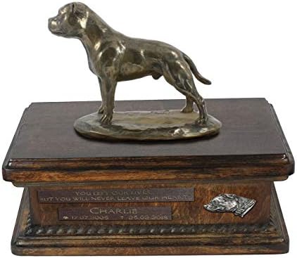 English Staffordshire Terrier, Urn for Dog Ashes Memorial com estátua, nome e citação de animais