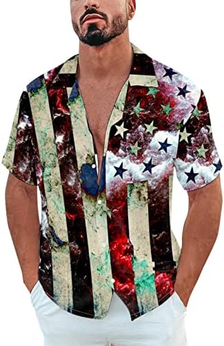 HDDK 4 de julho de botão casual masculino para baixo camisetas de verão de manga curta