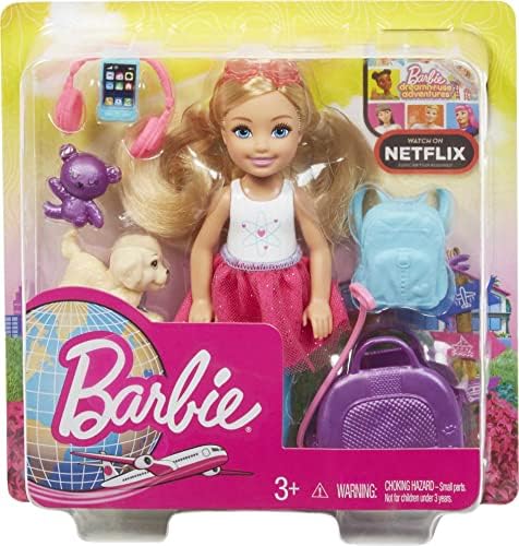 Barbie Dreamhouse Adventures Doll & Acessories, viagens com boneca loira Chelsea, cachorrinho,