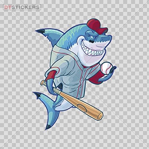 Adesivo sorrindo tubarão esportivo jogador de beisebol barco durável 3 x 2,25 pol.