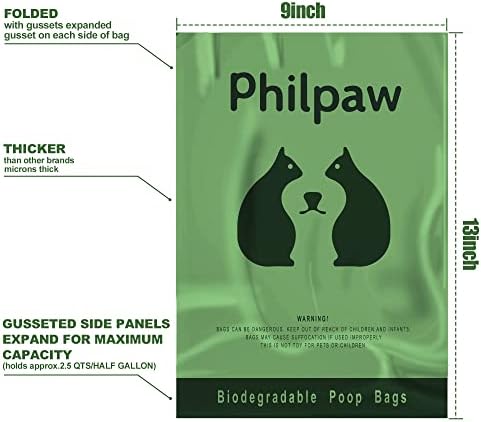 Philpaw Pet Waste Sacos | Sacos de cocô compostáveis ​​| Biodegradável | 8 rolos | 1 dispensador grátis
