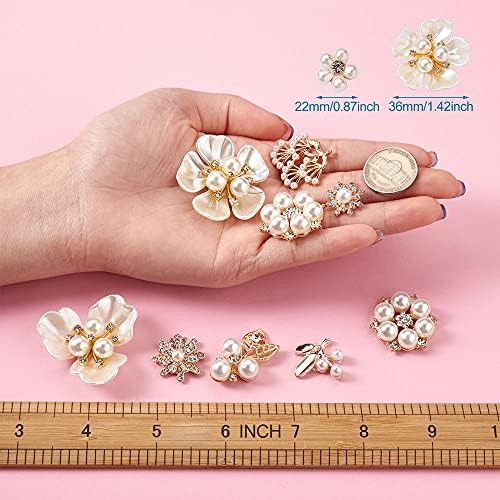 40pcs Rhinestone Pearl Flower Embelexhishments White Flatback Crystal Faux Pearl Flower Botões Broooch Cabochon