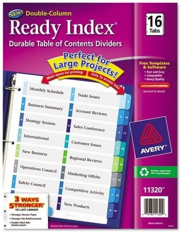 Produtos da Avery Consumer Products - Divisores de índices, coluna dupla, 1-16 guia, Multi -