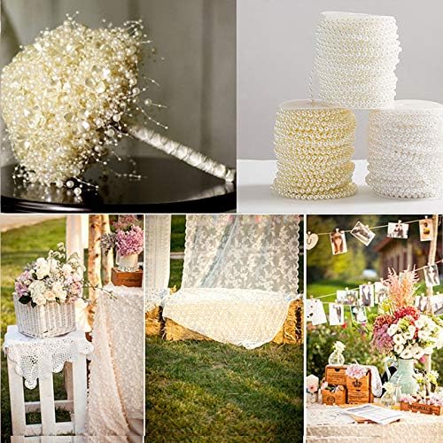 SAITEC 200 pés de miçangas de pérolas artificiais Garland Chainpearl Badyed Grod for Teal Wedding Bridal Bouquet