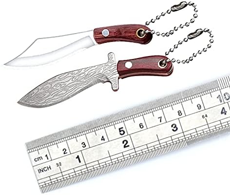Ruksifg Mini Knives Conjunto de 2pcs Damascus Pocket Knife Set com bainha para decoração de pendente
