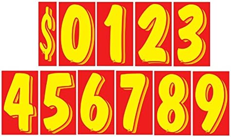 VERSA-TAGS 7,5 Decalques de número de vinil vermelho/amarelo 11 dúzias de preços de pára-brisa e 1 pacote de cada