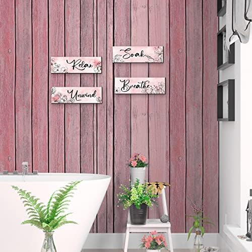 Elegante decoração de parede de banheiro, sinal de 4 peças de madeira vintage Relax Soak Unpind Breathe