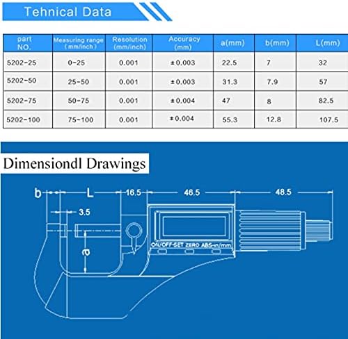 UXZDX 0-25/25-50/50-75/100 mm Micron Digital Micrômetro Externo Micrômetro Eletrônico Medidor 0,001 mm