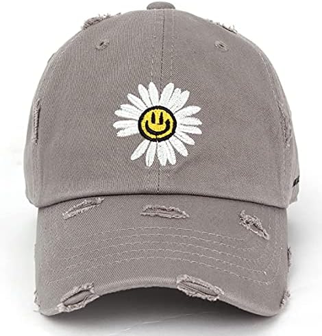 Flipper Smile Face in Daisy Flower Vintage Lavado de algodão não estruturado Dadd Hat Hat Baseball Cap