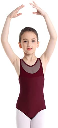 Venjoe Kids Girls Sleeseless Mesh Splice Cross Cross Back Ballet Dança Wear Ginástica Macacão Bodysuit de Laraga