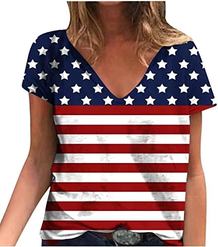 Ausyst American Flag Graphic Tshirts for Women 4 de julho Estrelas listras impressas camisas patrióticas