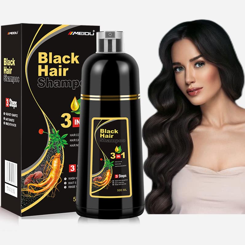 Shampoo de tinta de cabelo preto 3 em 1 para cabelos grisalhos, corante fáceis de cabelo preto, shampoo de
