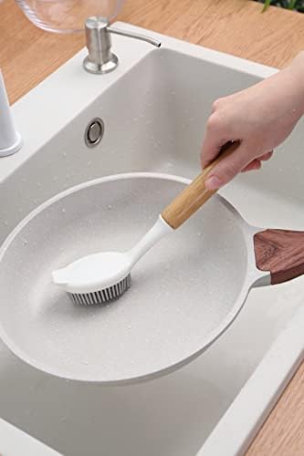 Escova de prato de ben ben ganso com alça de bambu lavadora de pratos, lavadora de pratos de silicone para