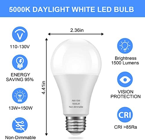 Prosperbiz 100W equivalente A19 lâmpadas LED LED, 12 pacotes de 13W Bulbo LED eficaz 1500 lúmens,