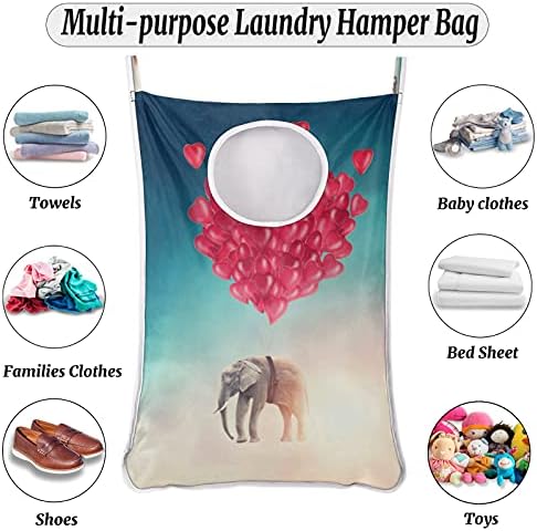 Saco de cesto de lavanderia pendurada para elefante voador, sobre a porta de lavanderia, bolsa de