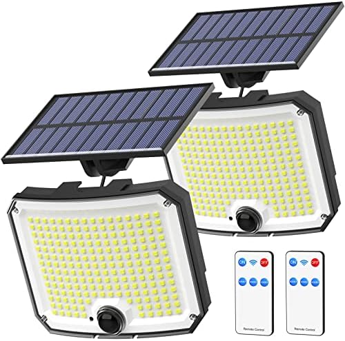 Engrepo 2 Luzes solares de embalagem 208 LEDs Sensor de movimento solar Luz de inundação solar à prova