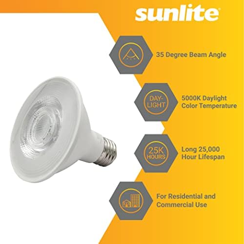 Sunlite 41808 LED LUBLE DE REFLECTOR PAR30 LED, 9 watts, 750 lúmens, Base E26 Média, 90 CRI, Dimmable,