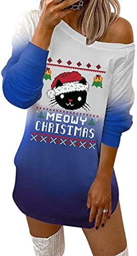 Vestidos de Natal Beuu para mulheres Casual ombro frio Mini vestido de manga longa Xmas Papai Noel