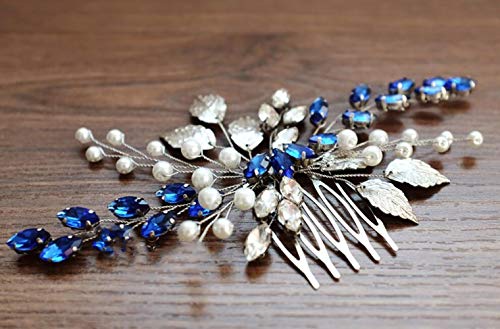 Chargances Blue Bridal Hair Comb Sapphire Blue Crystal Hair Pente Casamento