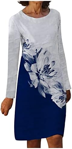 Vestidos de cocktail nokmopo para mulheres 2023 Vestido de manga comprida casual de pescoço redonda
