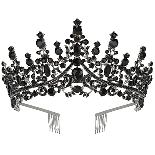 Coroas de cristal preto Curaasa com tiaras de pente barroco para mulheres queen coroa para halloween